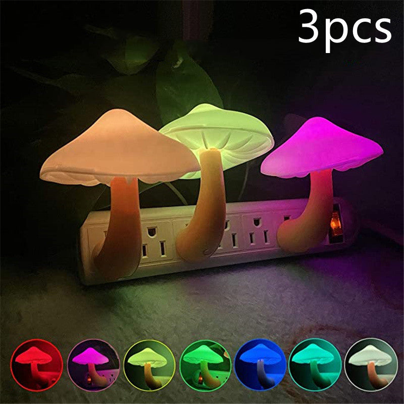 LED Night Light Mushroom Wall Socket Lamp EU US Plug Warm White Light-control Sensor Bedroom Light Home Decoration - Blitzwear Co