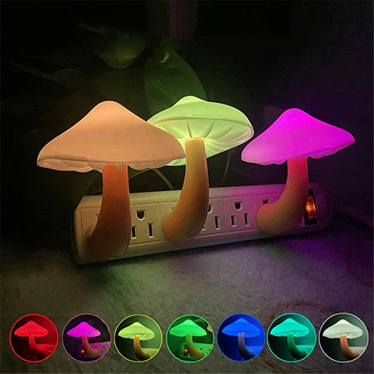 LED Night Light Mushroom Wall Socket Lamp EU US Plug Warm White Light-control Sensor Bedroom Light Home Decoration - Blitzwear Co