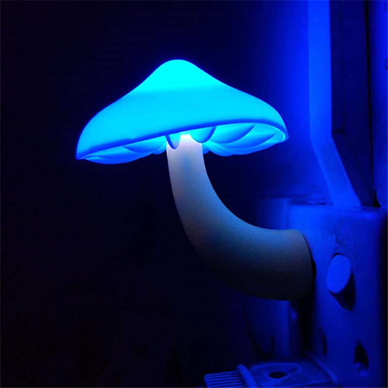 LED Night Light Mushroom Wall Socket Lamp EU US Plug Warm White Light-control Sensor Bedroom Light Home Decoration - Blitzwear Co