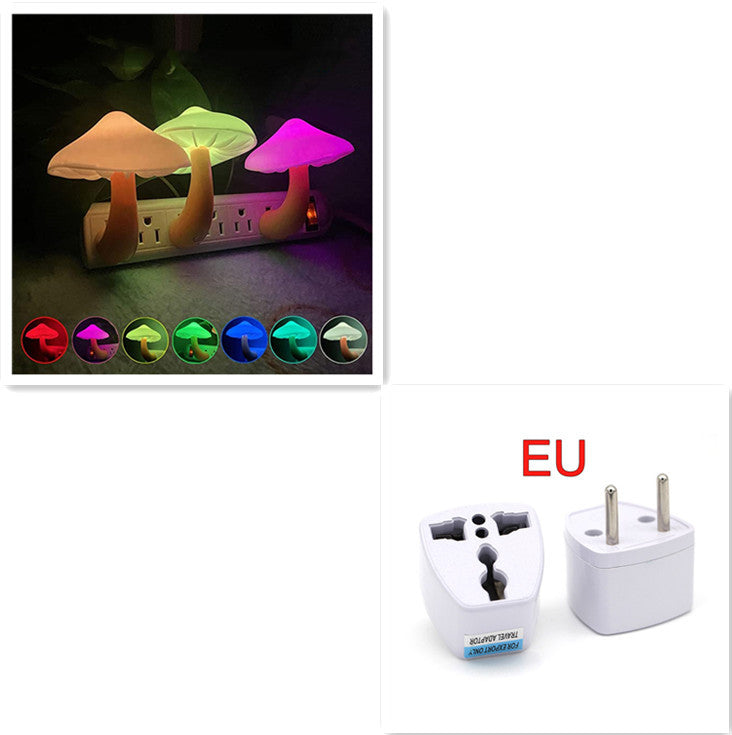 LED Night Light Mushroom Wall Socket Lamp EU US Plug Warm White Light-control Sensor Bedroom Light Home Decoration - Blitzwear Co